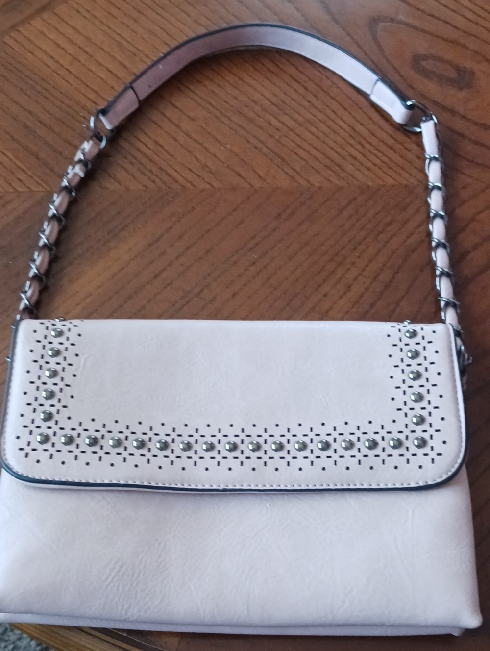 Soft Blush Studded Shoulder Bag with Chain Strap